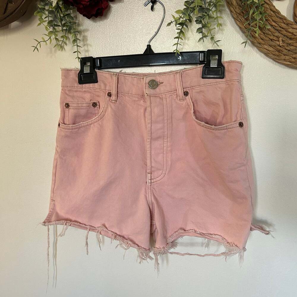 Zara Pink Distressed High Rise Denim Cutoff Shorts